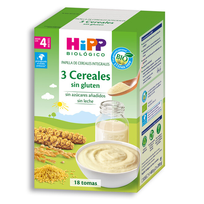 Hipp Biológico Papilla Integral 3 Cereales Sin Gluten 400g - Oferfarma